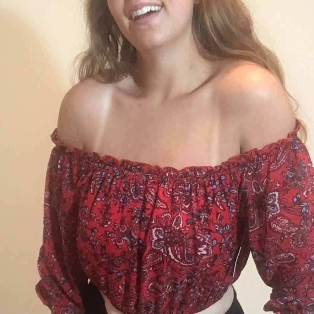 • SOLD // speechless red floral off-shoulder ruffle top • - Picture 9 of 9